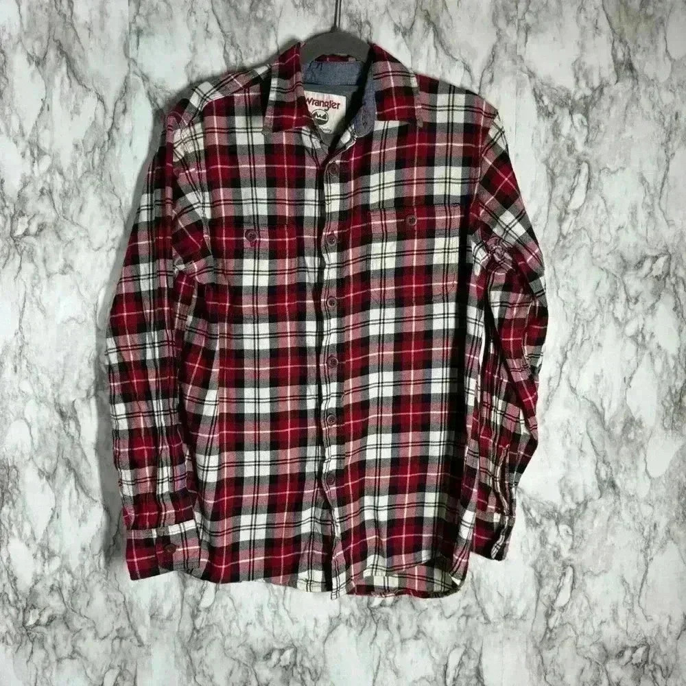 Wrangler Flannel Shirt Mens Small Red Plaid Button Down Western Wear Vintage